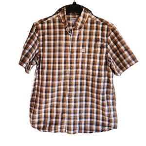 Men's Carhartt Size Large Relaxed Fit Brown‎ Plaid Short Sleeve Button Up Shirt